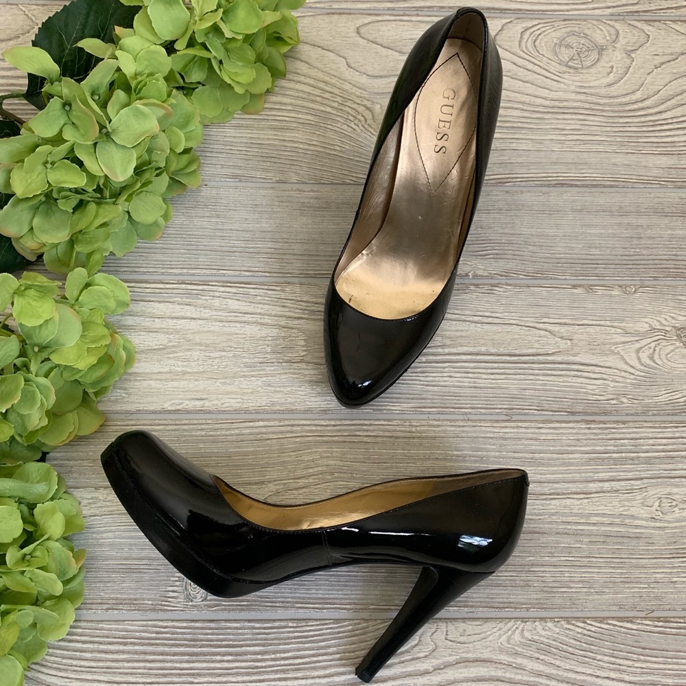 Guess Patent Black Platform Heels